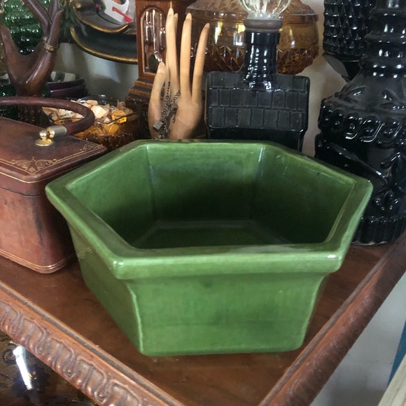 Vintage Haeger Green Hexagon Planter Pot